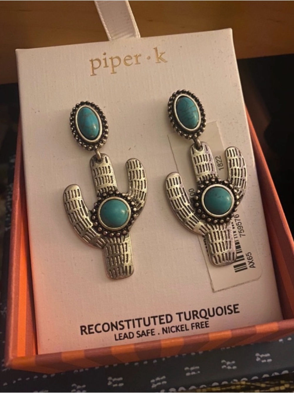 piper•k Turquoise Cactus Drop Earrings - Silver Tone